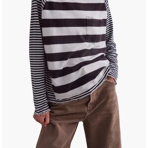 We The Free Black & White punk playful Striped Long-Sleeve Pocket Tee